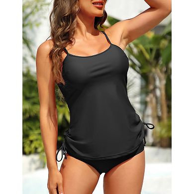 Women's Adjustable Spaghetti Strap Drawstring Two Piece Swimsuit Set