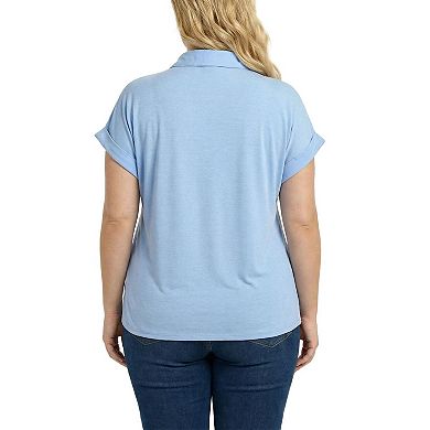 Plus Size Short Sleeve Roll Cuff Blouse