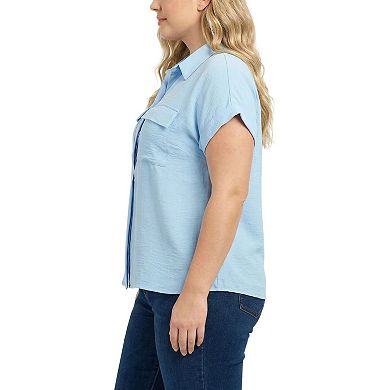 Plus Size Short Sleeve Roll Cuff Blouse