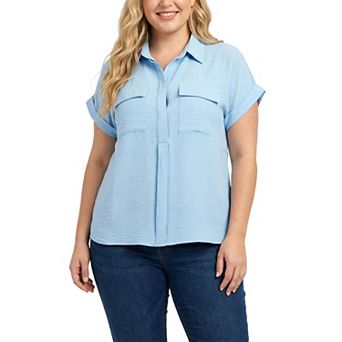 Plus Size Short Sleeve Roll Cuff Blouse