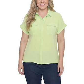 Plus Size Short Sleeve Roll Cuff Blouse