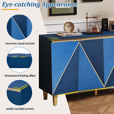 KWPZQEB Retro 4 Dimensional Effect Doors Buffet Cabinet with Adjustable Shelves for Dining Room