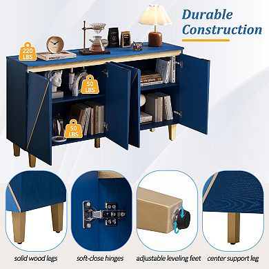 KWPZQEB Retro 4 Dimensional Effect Doors Buffet Cabinet with Adjustable Shelves for Dining Room