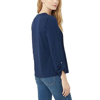 Petite Long Sleeve Pleat Front Roll Tab Top