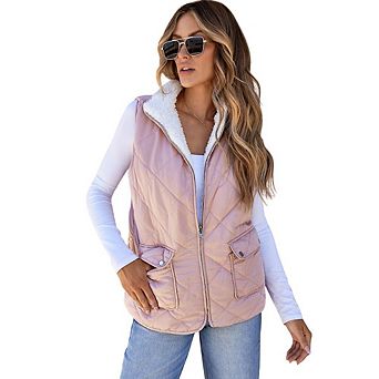 Pink Fleece Lined Quilted Vest Coats