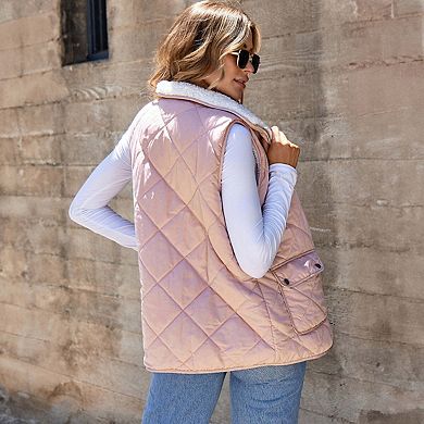 Pink Fleece Lined Quilted Vest Coats