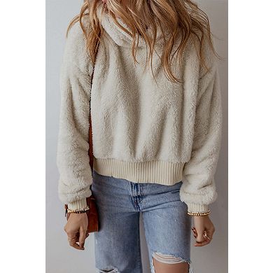 Contrast Ribbed Edge Plush Hoodie