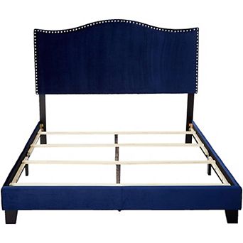 Kings Brand Furniture Transitional Upholstered Bed Velvet with Nailhead Trim and Wood Legs
