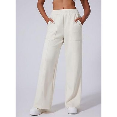 Women's Wide Leg Elastic High Waisted Sweat Pants with Pockets