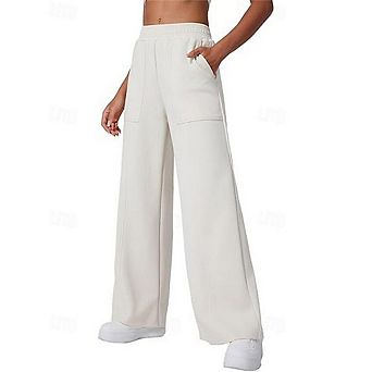 Women's Wide Leg Elastic High Waisted Sweat Pants with Pockets
