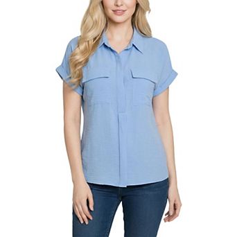Petite Short Sleeve Roll Cuff Blouse