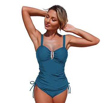 Women Ruched Bathing Suit Cutout U Wire Swimsuits Set