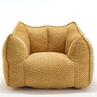 GOMYHOME Oversized Bouclé Accent Chair, Mid-Century Modern Armchair, Cozy Yellow/Ochre