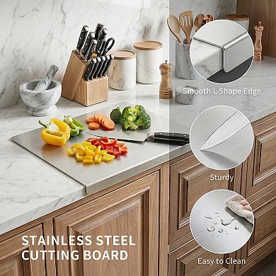 Stainless Steel Cutting Board with Lip & Non-Slip Grip for Kitchen Countertops, 11" x 15"