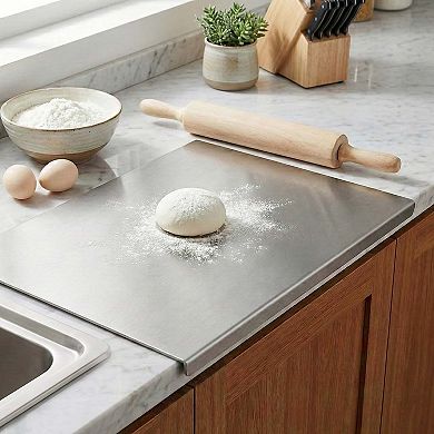 Stainless Steel Cutting Board with Lip & Non-Slip Grip for Kitchen Countertops, 11" x 15"