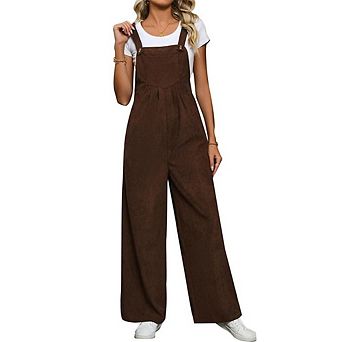 Women Casual Adjustable Barrel Wide Leg Jumpsuit Bib Corduroy Overalls Jumpsuit Romper Pants