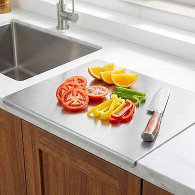 Stainless Steel Cutting Board with Lip & Non-Slip Grip for Kitchen Countertops, 15" x 20"