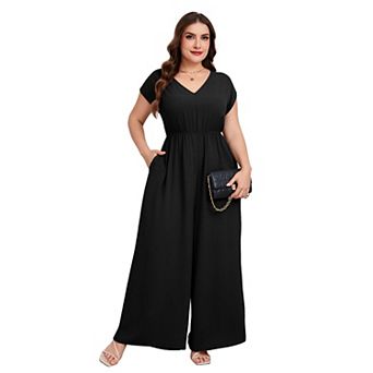 Women's Plus Size V Neck Short Sleeve Casual Fashion Jumpsuit Romper