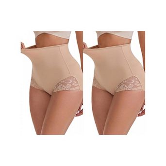 2 Packs Women's High-Waisted Hip Lifting Underwear Slim Fit Ice Silk Lace Trim Control Panties