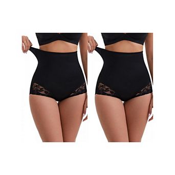 2 Packs Women's High-Waisted Hip Lifting Underwear Slim Fit Ice Silk Lace Trim Control Panties