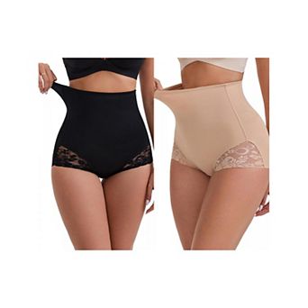 2 Packs Women's High-Waisted Hip Lifting Underwear Slim Fit Ice Silk Lace Trim Control Panties