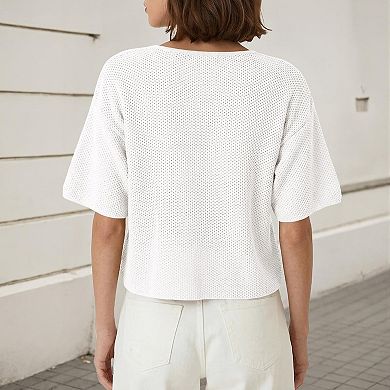 Women's Plus Size Short Sleeves Cardigan Lightweight Button Down Sweater