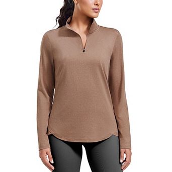 Pinspark Women's Long Sleeve Quarter Zip Workout Top Stretch Yoga Sun Protection Golf Shirt