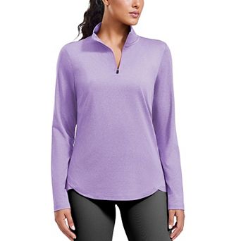 PINSPARK Women's Long Sleeve Quarter Zip Workout Top Stretch Yoga Sun Protection Golf Shirt