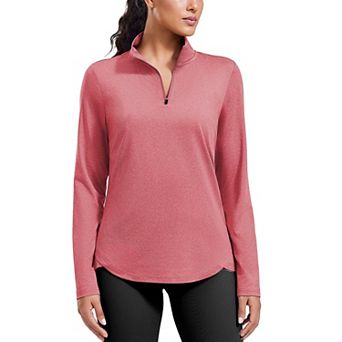 PINSPARK Women's Long Sleeve Quarter Zip Workout Top Stretch Yoga Sun Protection Golf Shirt