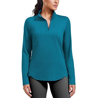 PINSPARK Women's Long Sleeve Quarter Zip Workout Top Stretch Yoga Sun Protection Golf Shirt