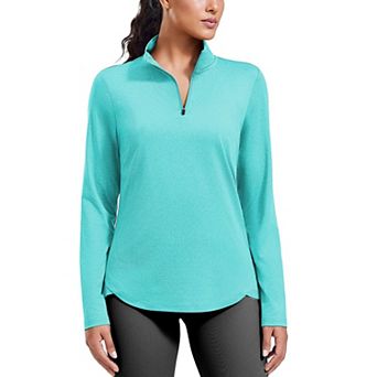 Pinspark Women's Long Sleeve Quarter Zip Workout Top Stretch Yoga Sun Protection Golf Shirt