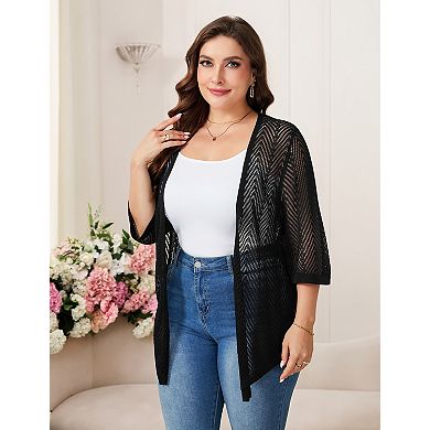 Women's Plus Size Long Sleeves Open Front Knit Cardigan Sweater