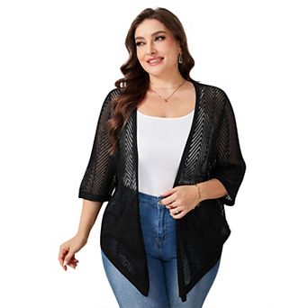 Women's Plus Size Long Sleeves Open Front Knit Cardigan Sweater