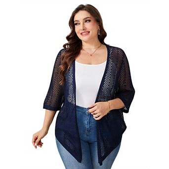 Women's Plus Size Long Sleeves Open Front Knit Cardigan Sweater