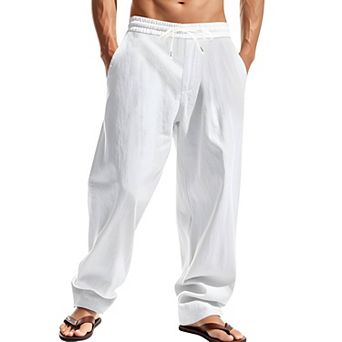 Mens Elastic Waist Linen Pants