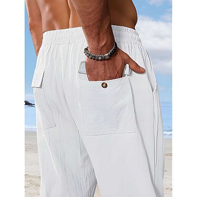 Mens Elastic Waist Linen Pants