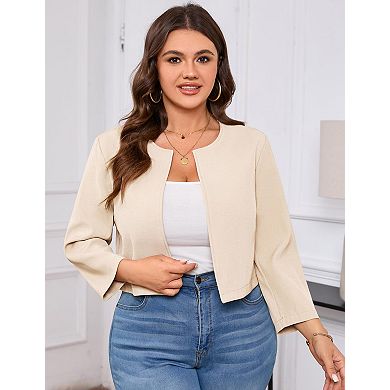 Women's Plus Size Round Neck Open Front Blazer Coats