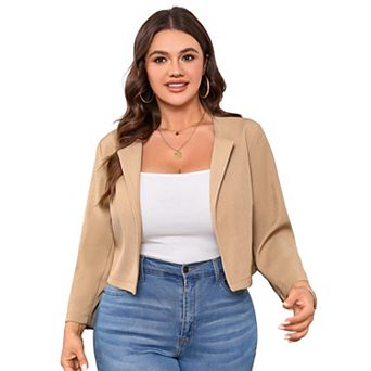 Women's Plus Size Round Neck Open Front Blazer Coats
