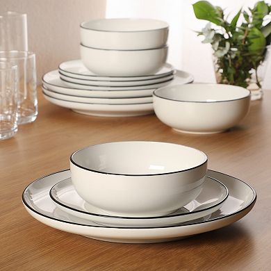 Gibson Home Havenstone 12 Piece Porcelain Plates and Bowls Classic Everyday Set