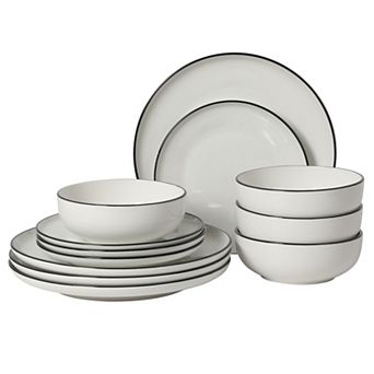 Gibson Home Havenstone 12 pc Porcelain Plates and Bowls Classic Everyday Set