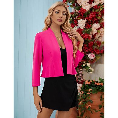 Women's Short Cropped Open-Front 3/4 Sleeve Blazer