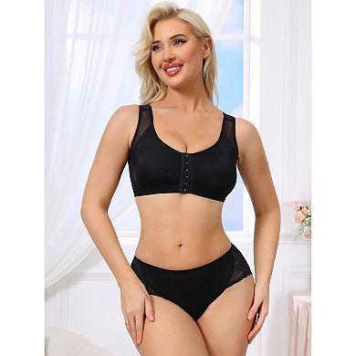 Women's Front Closure Sports Bras Mesh Wireless Adjustable Straps Bralette Fixed Cup Full Coverage