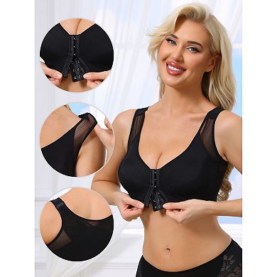 Women's Front Closure Sports Bras Mesh Wireless Adjustable Straps Bralette Fixed Cup Full Coverage