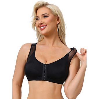 Women's Front Closure Sports Bras Mesh Wireless Adjustable Straps Bralette Fixed Cup Full Coverage