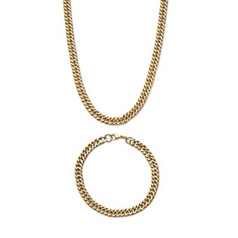 Men's 2 pc Curb-Link Gold Ion-Plated Stainless Steel Set 6mm 9" & 20" Lengths