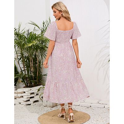 ruffle trim flare dress Deep Green Fern Elegance Hawaiian Long Flare Dress / Muumuu Mall 12