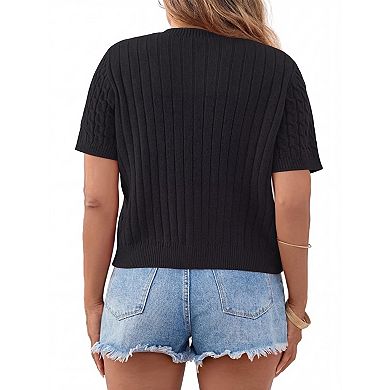 Women's Plus Size Casual Short Sleeve Cardigan with Button Front
