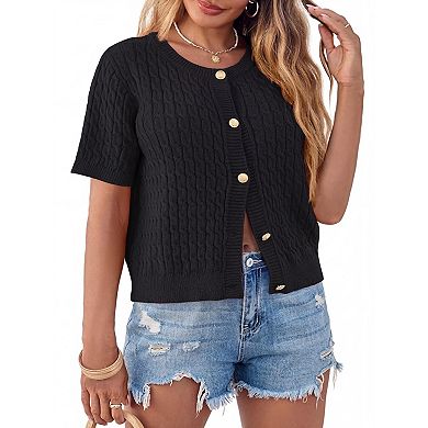 Women's Plus Size Casual Short Sleeve Cardigan with Button Front
