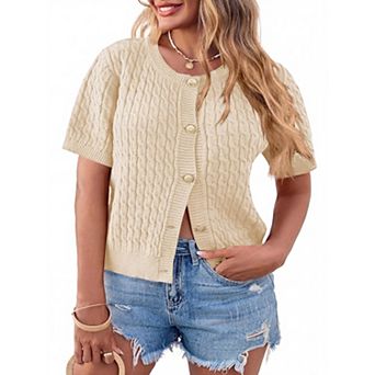 Women's Plus Size Casual Short Sleeve Cardigan with Button Front
