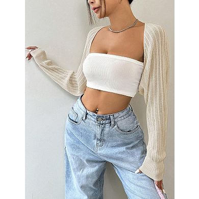 Women's Shrug Cardigan Open Front Long Sleeves Cropped Bolero Arm Tops